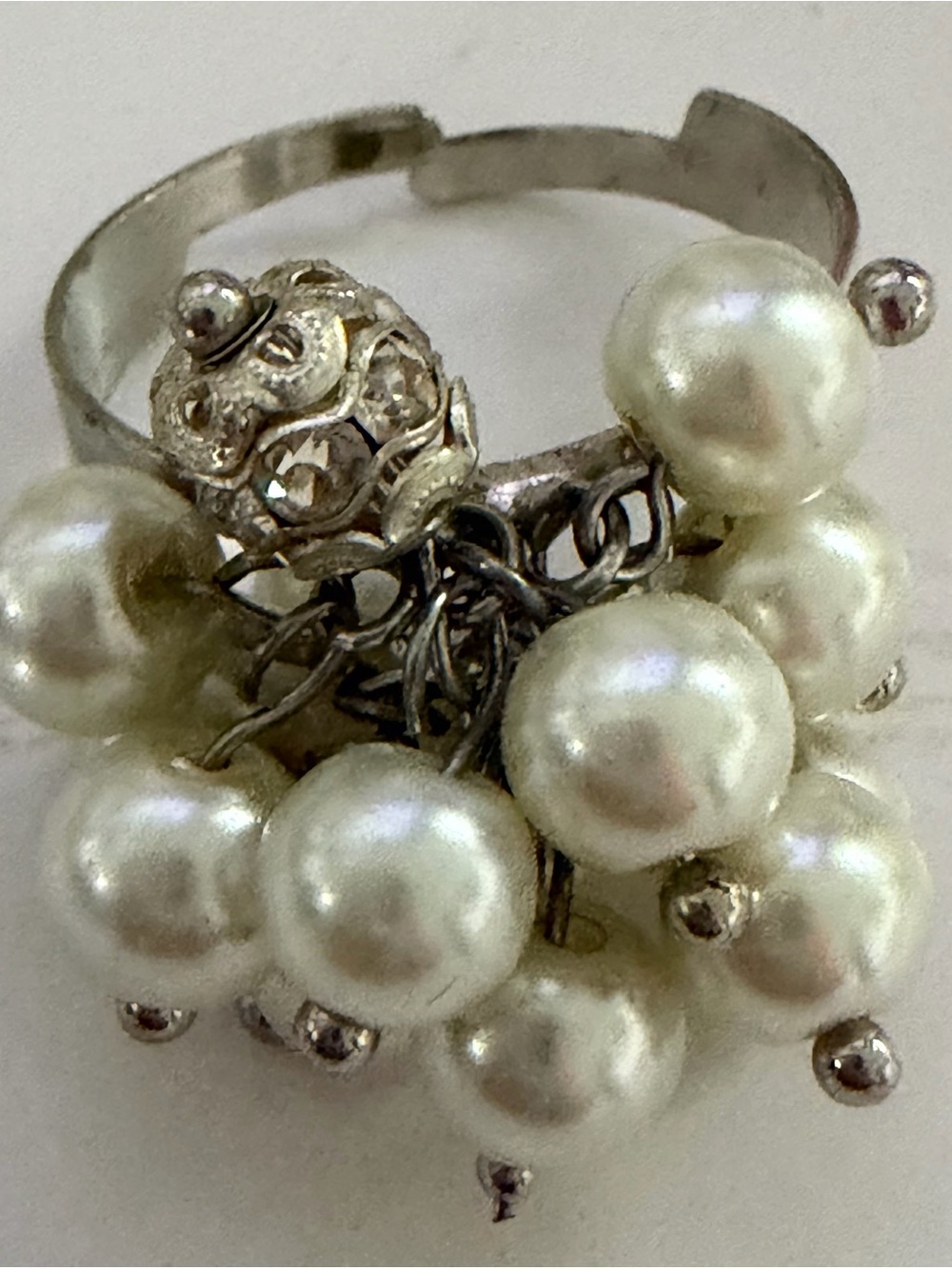 Adjustable Pearl Cluster Statement Ring